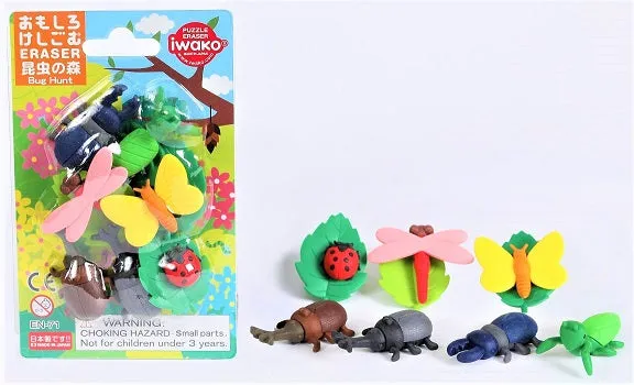 382961 IWAKO BUG HUNT ERASER CARD-SINGLE