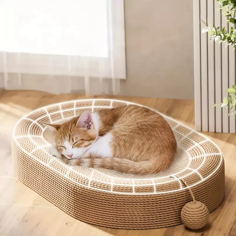 3in1 Sisal Cat Scratcher Pad Extra Large Oval Durable Board Bed With Toy Ball AU