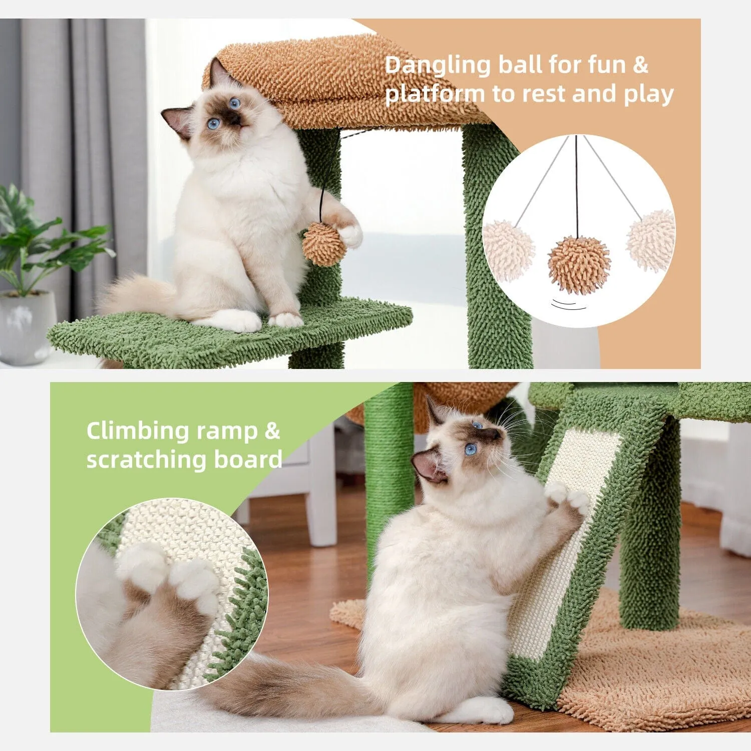 41" Cactus Cat Scratching Post / Tree / Pole - Green