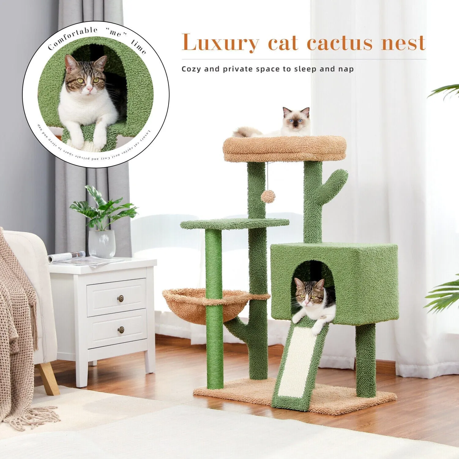 41" Cactus Cat Scratching Post / Tree / Pole - Green