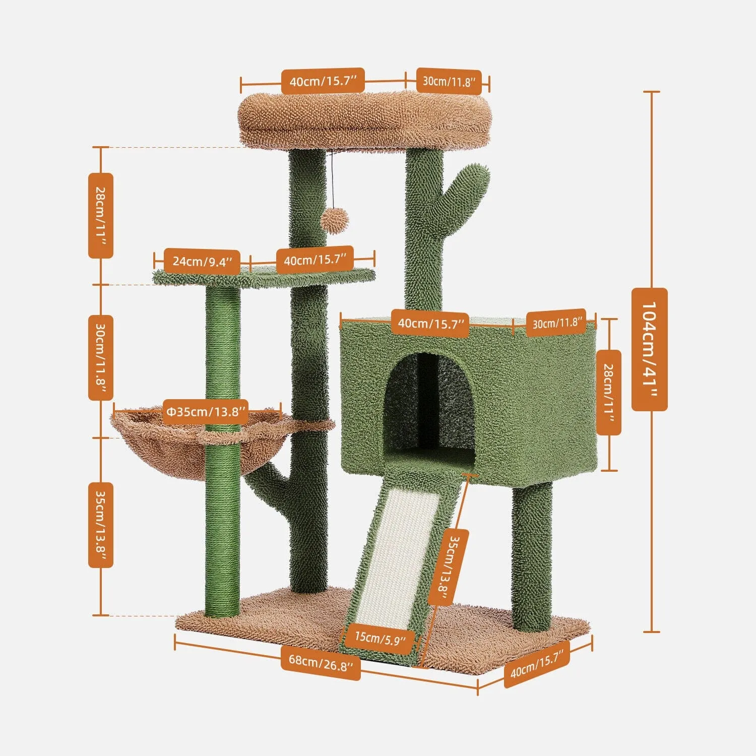 41" Cactus Cat Scratching Post / Tree / Pole - Green