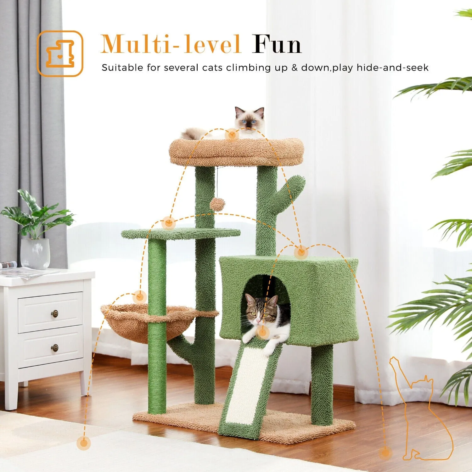 41" Cactus Cat Scratching Post / Tree / Pole - Green