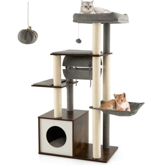 53 Inch Cat Tree with Condo and Swing Tunnel-Gray
