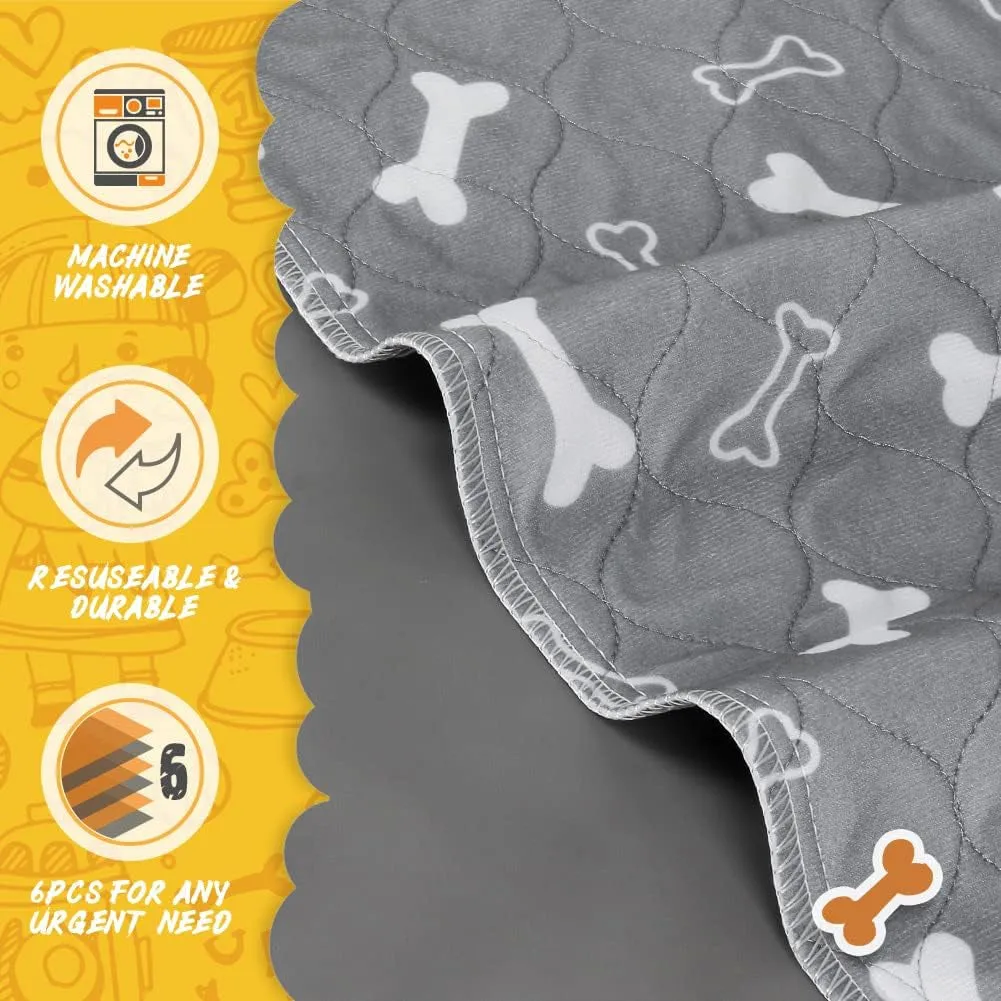 6Pack Washable Pee Pads for Dogs 24 X 16 Inch Reusable Puppy Pads, High Urine Absorption Waterproof Puppy Pad Reusable Potty Pads for Dogs Whelping Potty Training