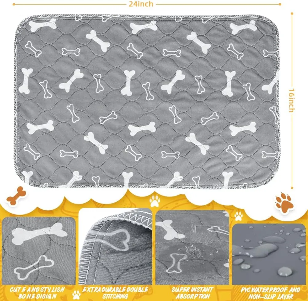 6Pack Washable Pee Pads for Dogs 24 X 16 Inch Reusable Puppy Pads, High Urine Absorption Waterproof Puppy Pad Reusable Potty Pads for Dogs Whelping Potty Training