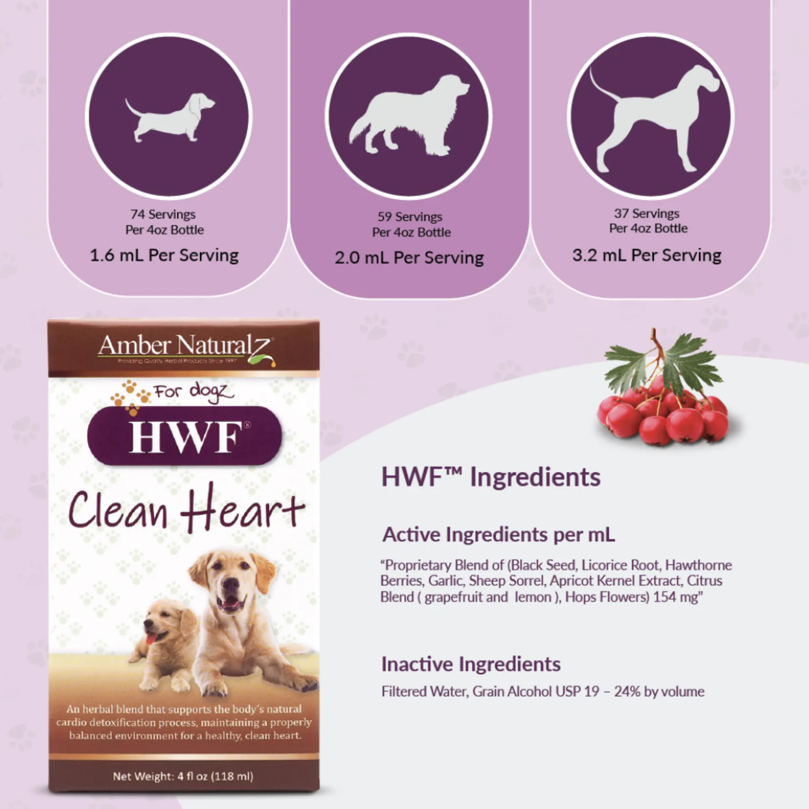 Amber Naturalz HWF Clean Heart: For dogs - Prevention & Treatment, 4 Ounce