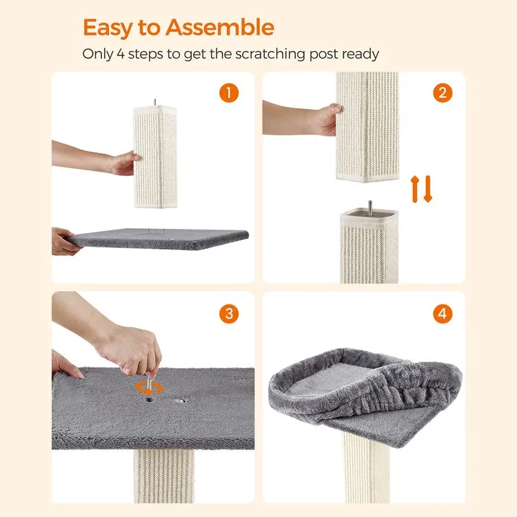 Cat Scratching Post, Cat Scratcher with 15.7 x 11.8 Inches Plush Perch, 27.9-Inch Tall Scratch Post, Gray
