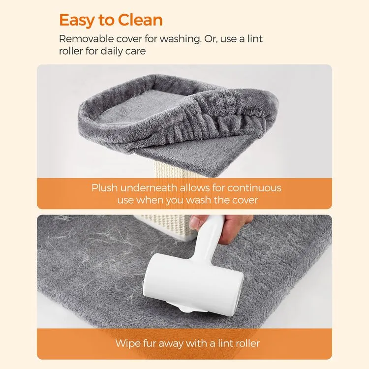 Cat Scratching Post, Cat Scratcher with 15.7 x 11.8 Inches Plush Perch, 27.9-Inch Tall Scratch Post, Gray