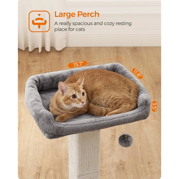 Cat Scratching Post, Cat Scratcher with 15.7 x 11.8 Inches Plush Perch, 27.9-Inch Tall Scratch Post, Gray