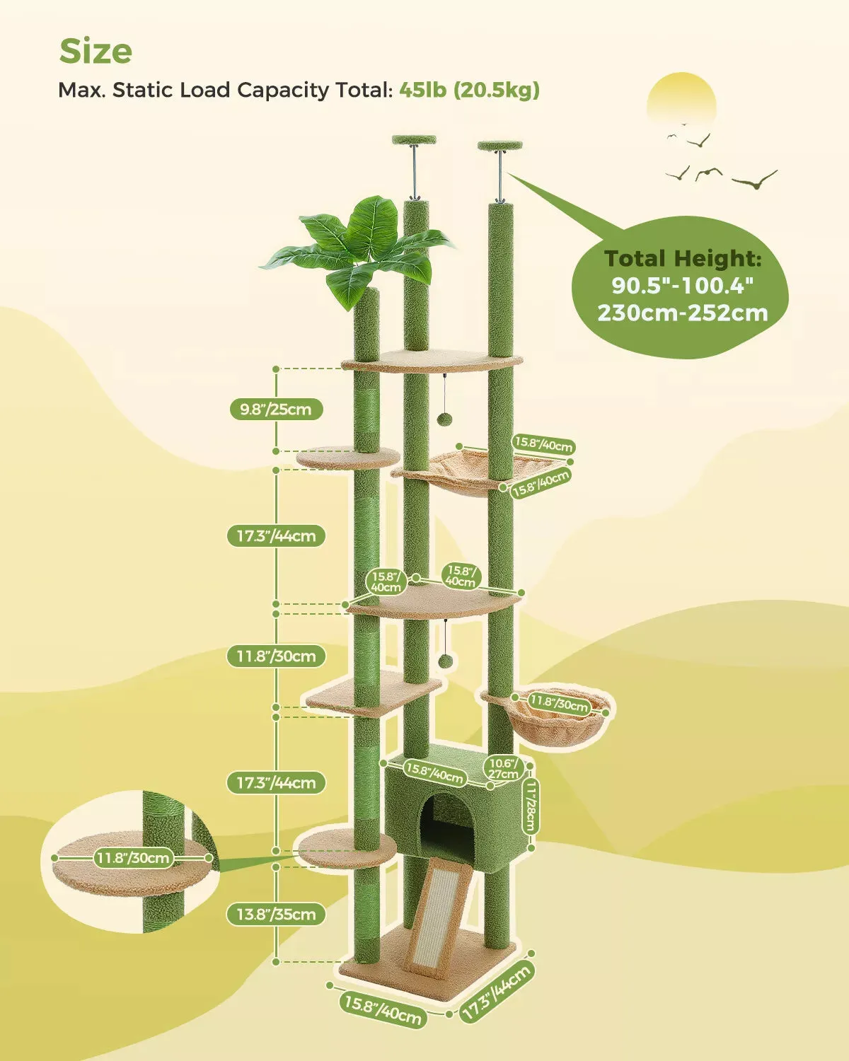 Cat Tree Tower Scratching Post Floor to Ceiling Cats Tower Furniture
