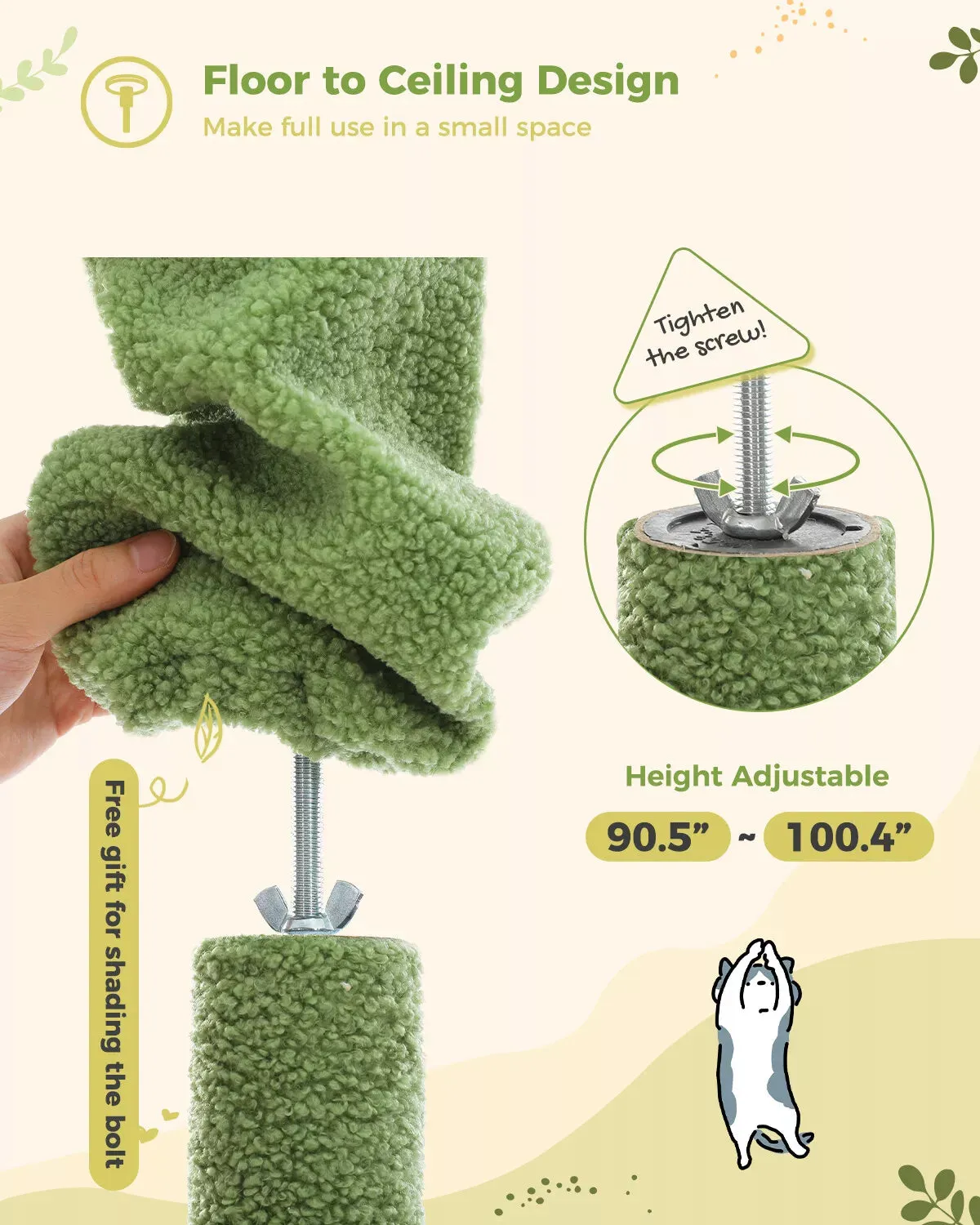 Cat Tree Tower Scratching Post Floor to Ceiling Cats Tower Furniture