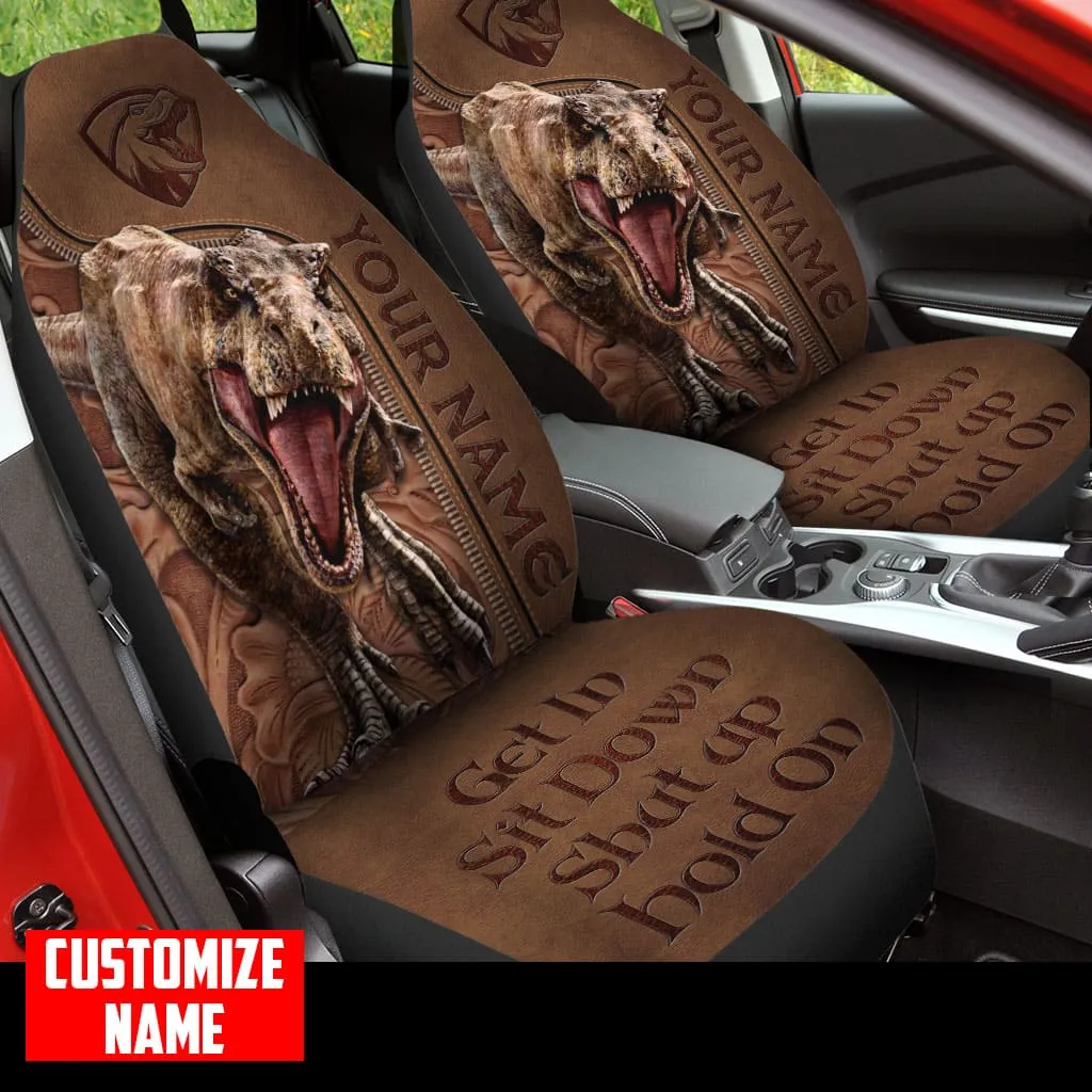 Customized Name Dinosaurs Printed Car Seat Covers, Custom Front Seat Cover For A Car