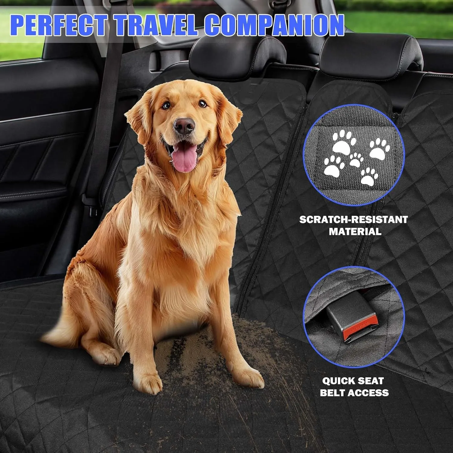 Dog Car Seat Cover for Back Seat, Car Seat Cover 60/40 Split Bench for Cars, SUVs - Standard - 53" W