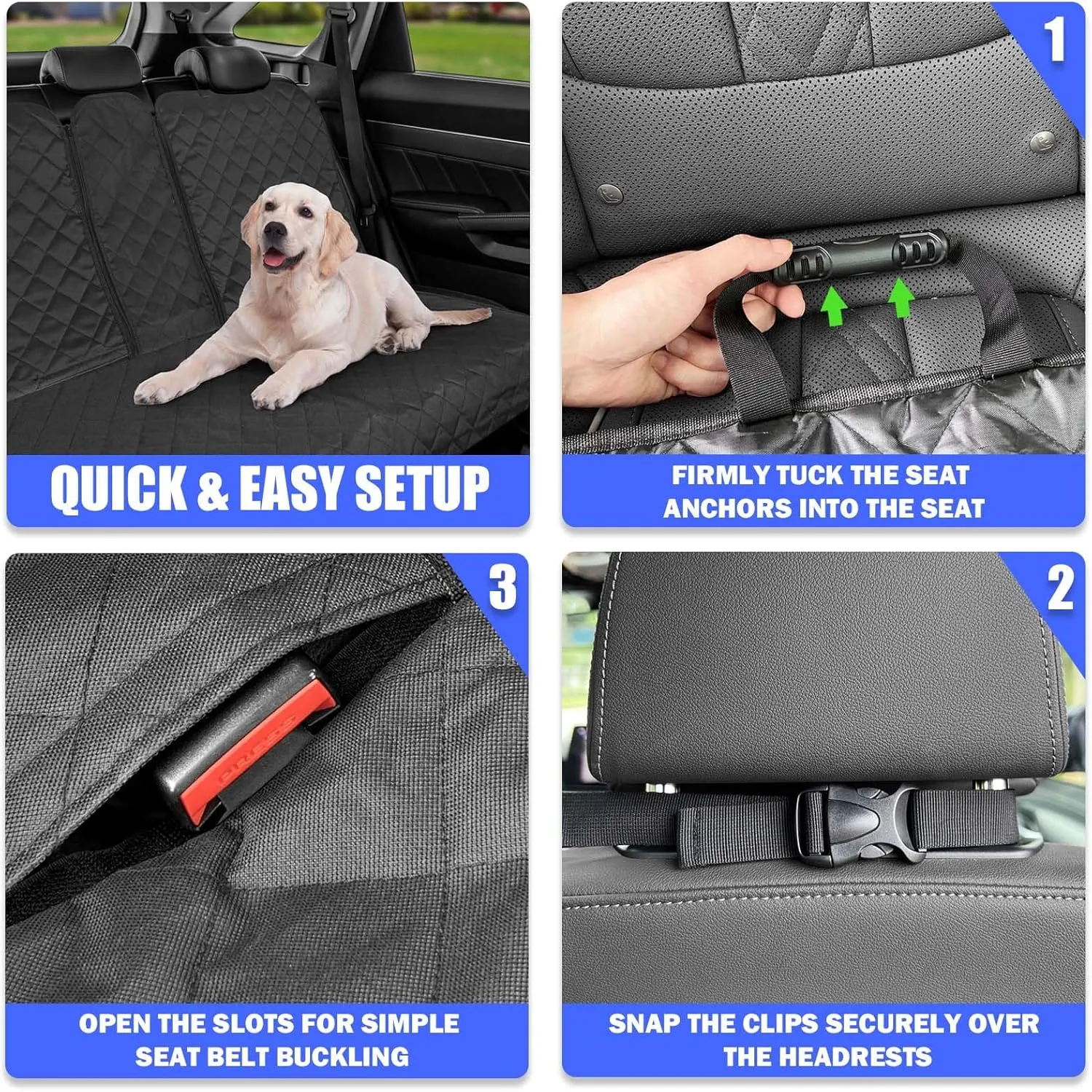 Dog Car Seat Cover for Back Seat, Car Seat Cover 60/40 Split Bench for Cars, SUVs - Standard - 53" W