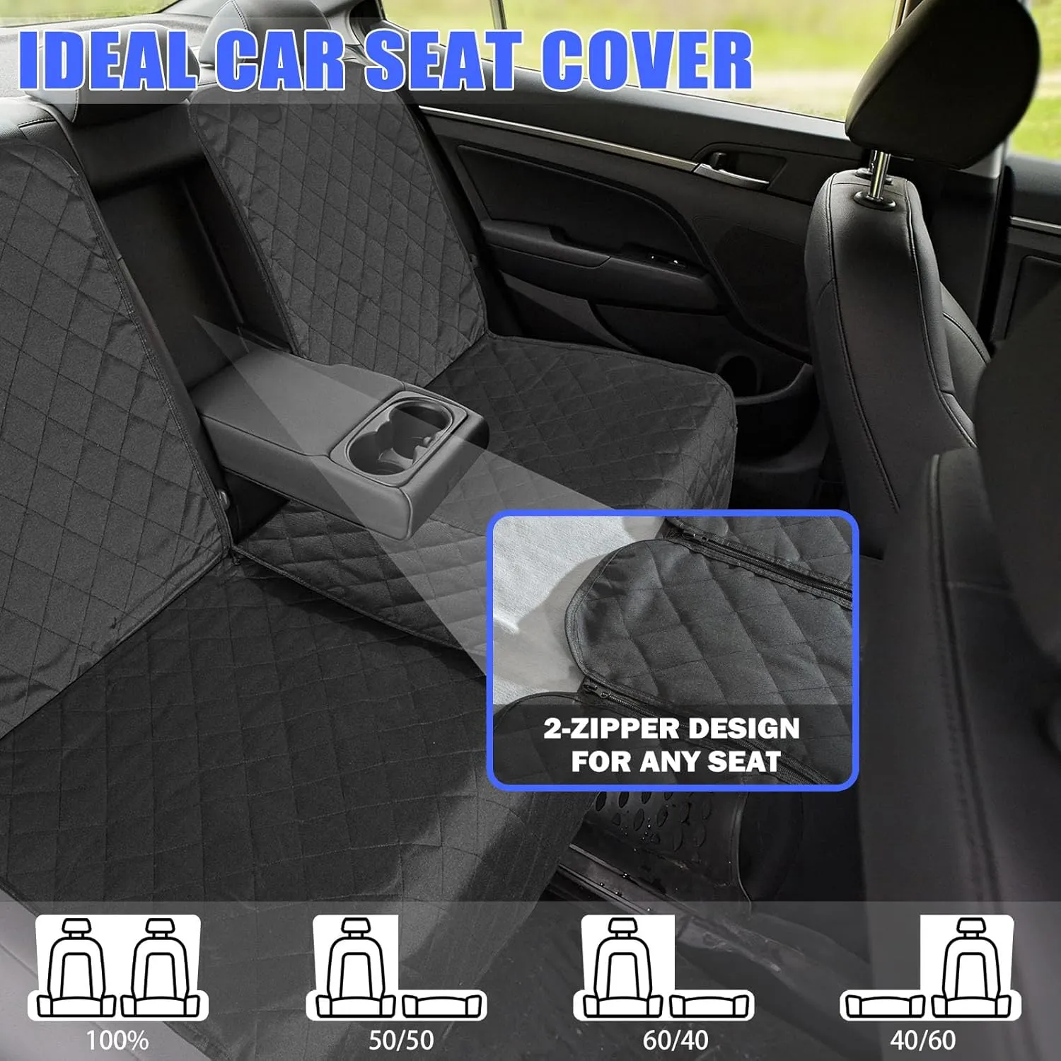 Dog Car Seat Cover for Back Seat, Car Seat Cover 60/40 Split Bench for Cars, SUVs - Standard - 53" W
