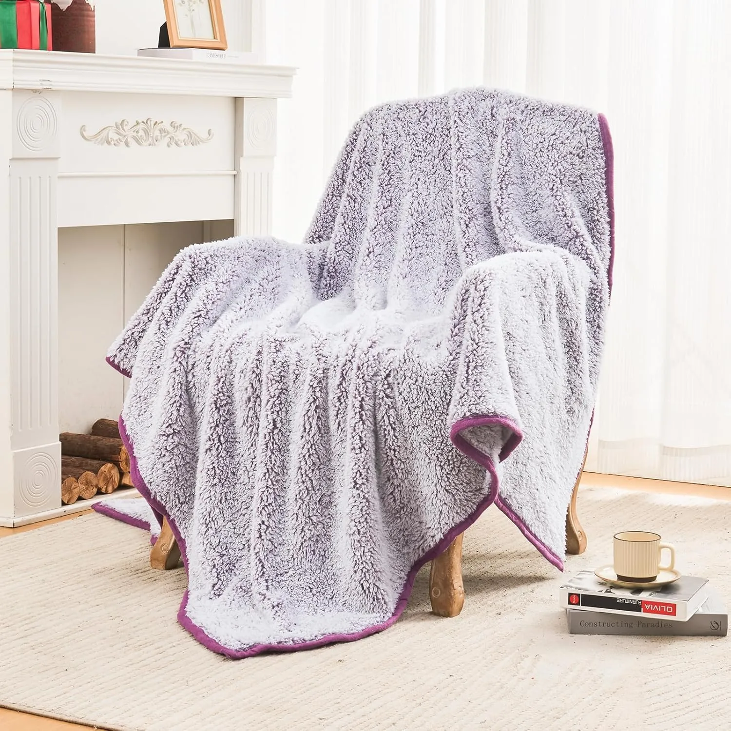 EMME Fleece Throw Blankets Soft Sherpa Plush Blankets for Couch Cozy Bed Blanket(Purple, 50"x60")