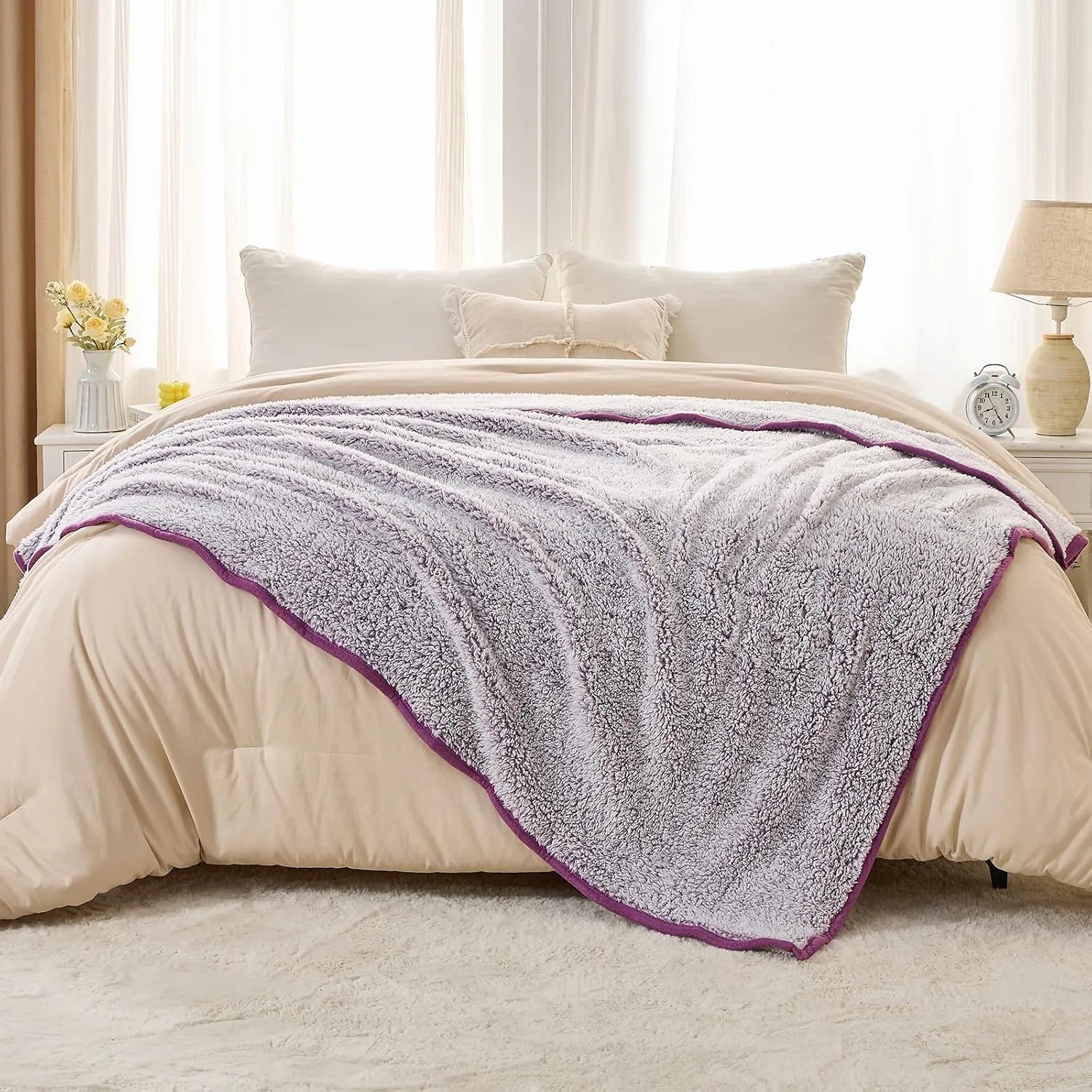 EMME Fleece Throw Blankets Soft Sherpa Plush Blankets for Couch Cozy Bed Blanket(Purple, 50"x60")