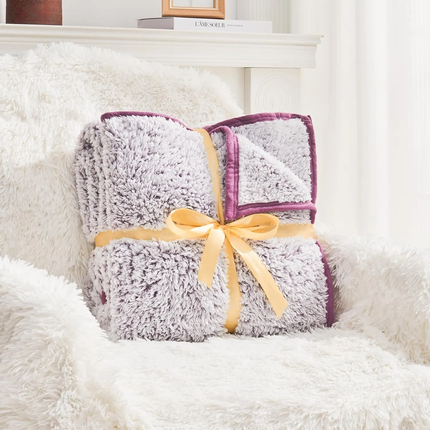 EMME Fleece Throw Blankets Soft Sherpa Plush Blankets for Couch Cozy Bed Blanket(Purple, 50"x60")