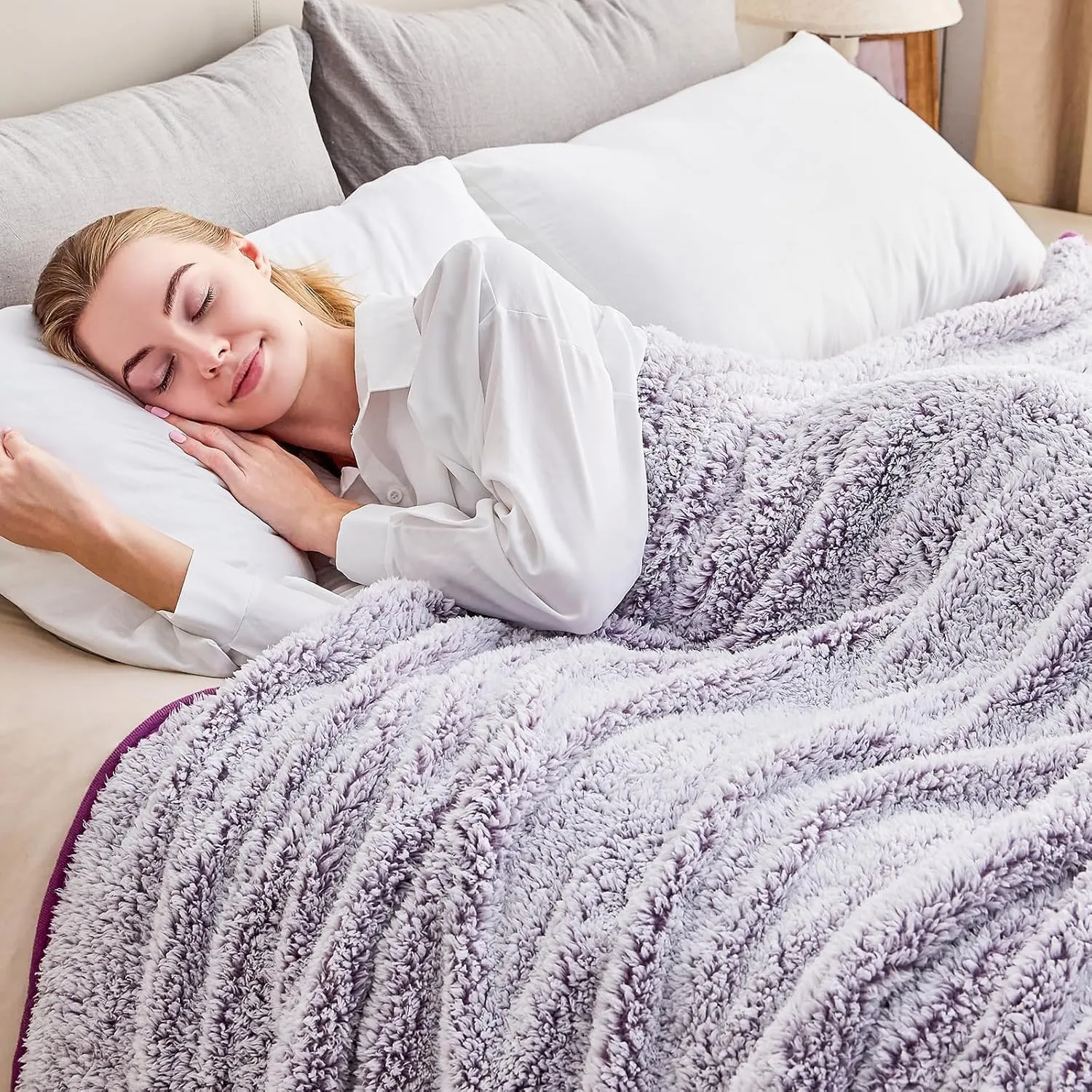 EMME Fleece Throw Blankets Soft Sherpa Plush Blankets for Couch Cozy Bed Blanket(Purple, 50"x60")