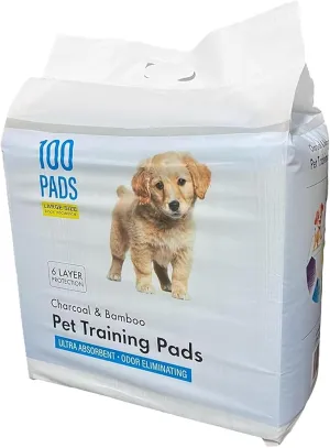 Epsilon Activated Charcoal Bamboo Odor Control Puppy Pads  100 Count, Large Disposable Pee Pads w/ Super Quick Absorbent & 6-Layer Leak-Proof for Puppies & Cats - 24 x 24