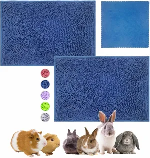 Guinea Pig Cage Liner Bedding 2 PCS, Washable Guinea Pig Bed Mat, Extra Absorbent Rabbit Pee Pad Reusable, Non-Slip Fleece Blanket for Bunny and Small Animal Cage Accessories (Blue, 24"x16")