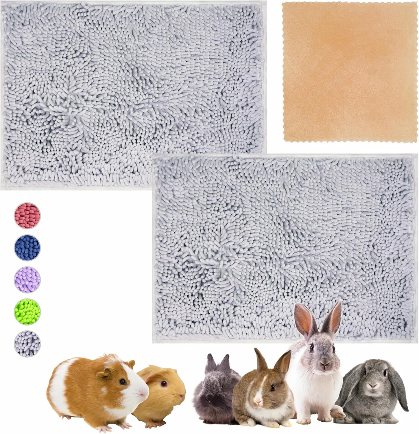 Guinea Pig Cage Liner Bedding 2 PCS, Washable Guinea Pig Bed Mat, Extra Absorbent Rabbit Pee Pad Reusable, Non-Slip Fleece Blanket for Bunny and Small Animal Cage Accessories (Grey, 24"x16")