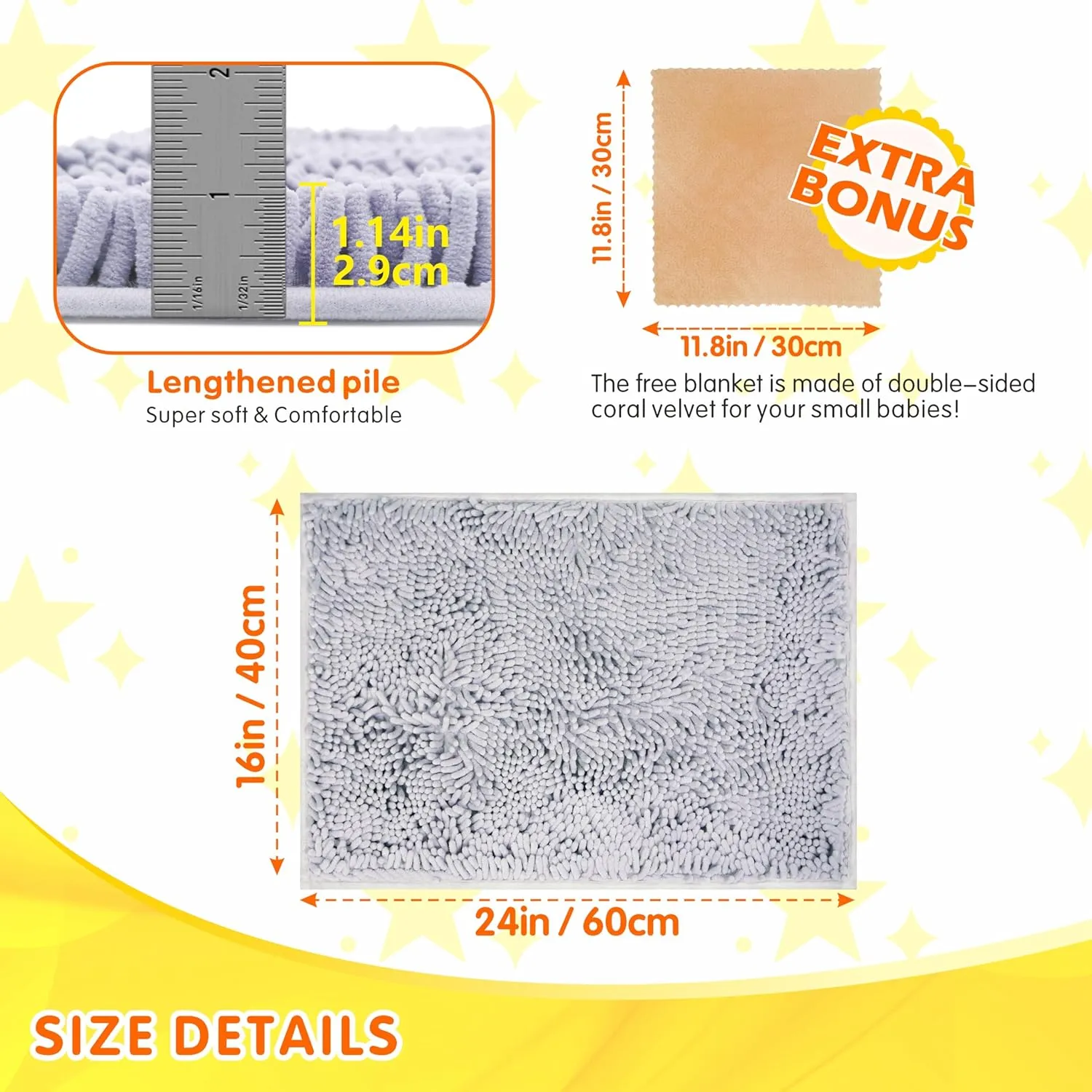 Guinea Pig Cage Liner Bedding 2 PCS, Washable Guinea Pig Bed Mat, Extra Absorbent Rabbit Pee Pad Reusable, Non-Slip Fleece Blanket for Bunny and Small Animal Cage Accessories (Grey, 24"x16")