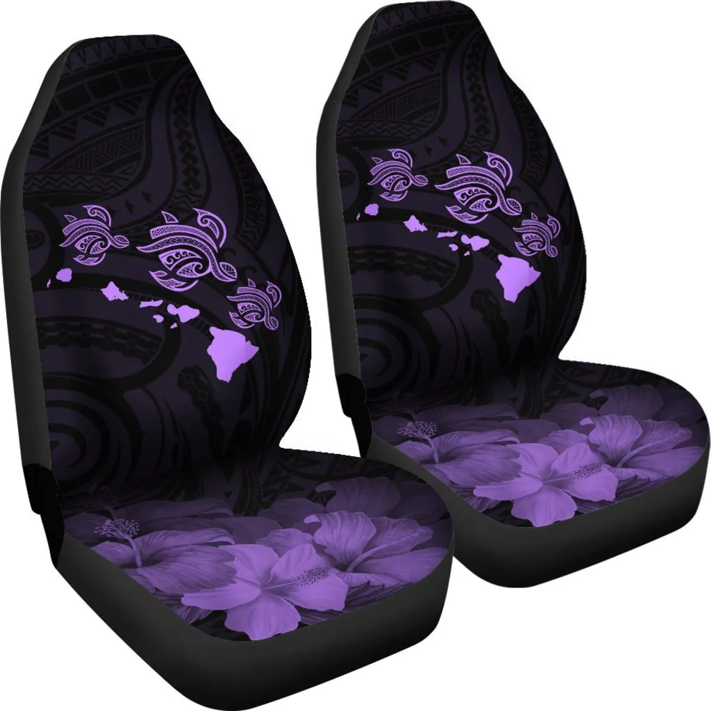 Hawaii Hibiscus Map Polynesian Ancient Violet Turtle Car Set Covers