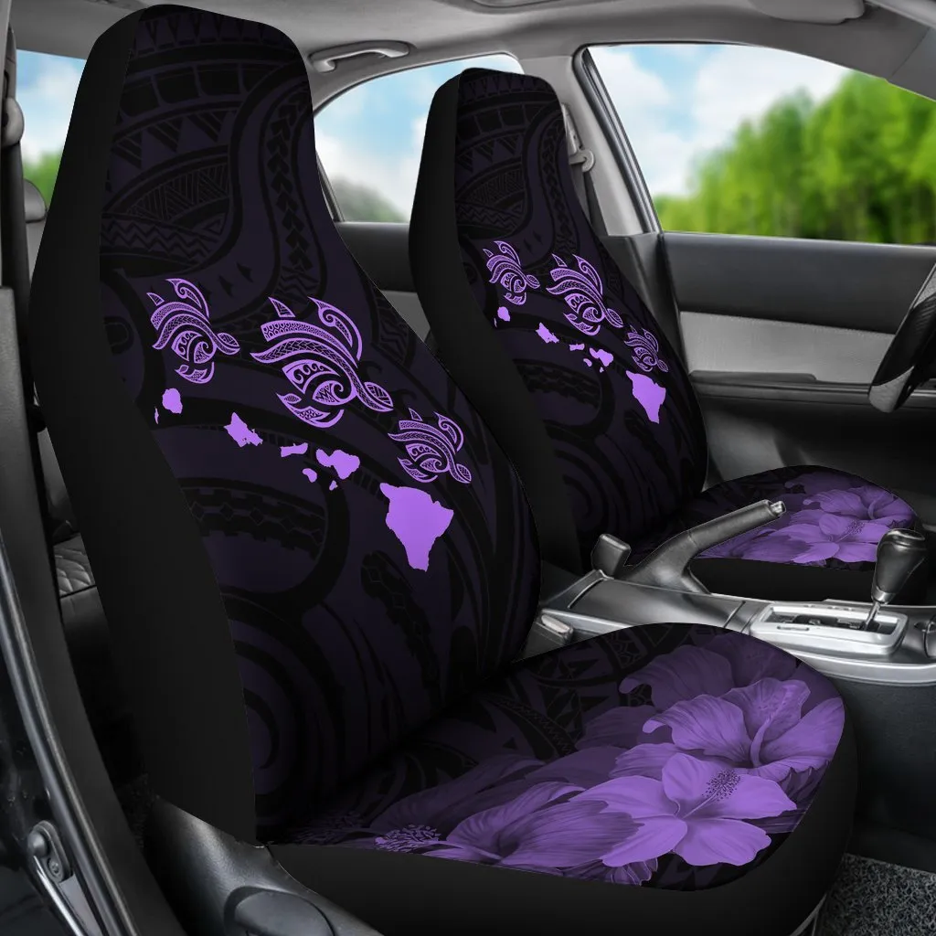 Hawaii Hibiscus Map Polynesian Ancient Violet Turtle Car Set Covers