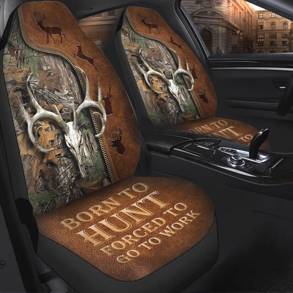Hunting Seat Covers For Auto With Leather Pattern, Born To Hunt Forced To Go To Work Car Seat Covers