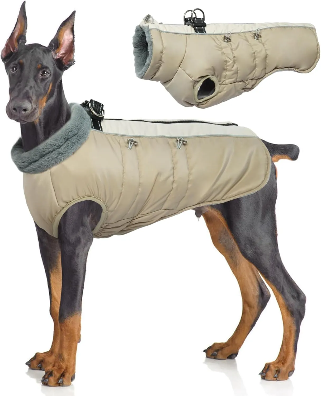 IDOMIK Warm Dog Coat with Built-in Harness,Dog Winter Coat,Dog Cold Weather Coats Zipper,Water-Repellent Dog Jackets Thicken Dog Fleece,Windproof Dog Snow Jacket Snowsuit for Small Medium Large Dogs