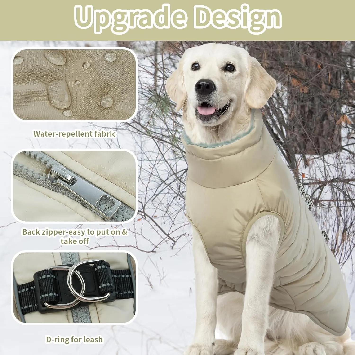 IDOMIK Warm Dog Coat with Built-in Harness,Dog Winter Coat,Dog Cold Weather Coats Zipper,Water-Repellent Dog Jackets Thicken Dog Fleece,Windproof Dog Snow Jacket Snowsuit for Small Medium Large Dogs