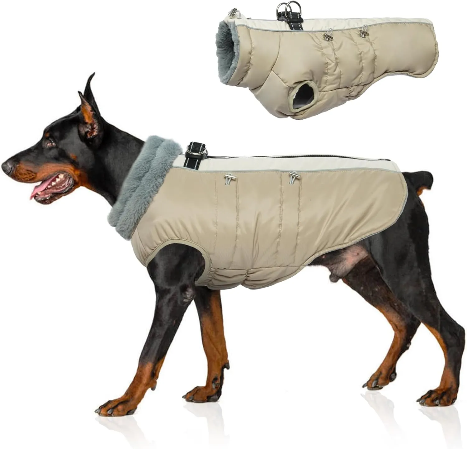 IDOMIK Warm Dog Coat with Built-in Harness,Dog Winter Coat,Dog Cold Weather Coats Zipper,Water-Repellent Dog Jackets Thicken Dog Fleece,Windproof Dog Snow Jacket Snowsuit for Small Medium Large Dogs