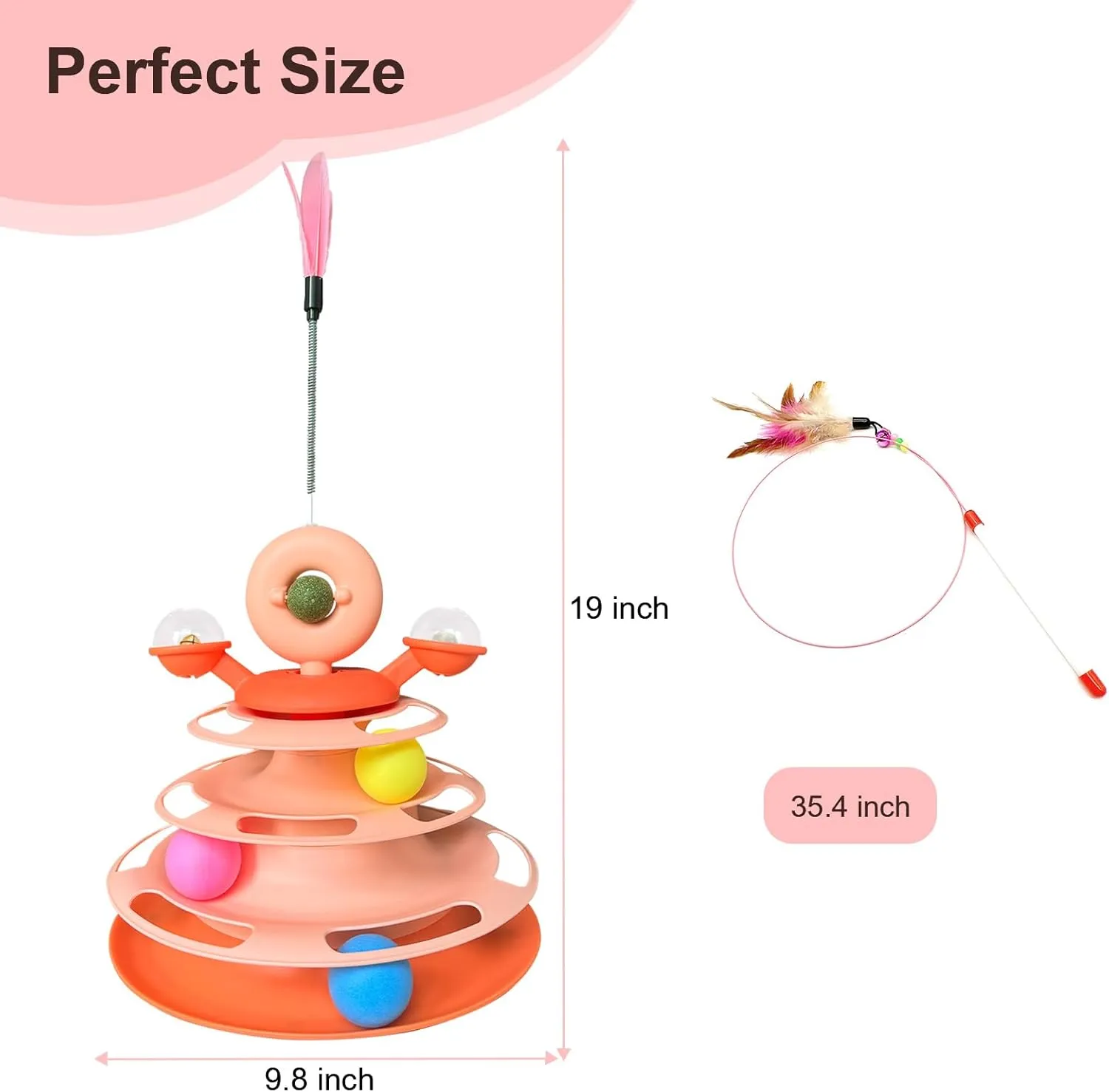 Interactive Cat Toy Kitten Toys with Catnip Balls Cat Toys for Indoor Cat Ball Toy Cat Toys for Bored Indoor Adult Cats Orange