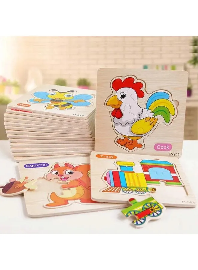 Jigsaw 3D Wooden Puzzle Toys Cartoon Animals Traffic Cards Intelligence Early Learning Toy for Children Animal Set Sheep