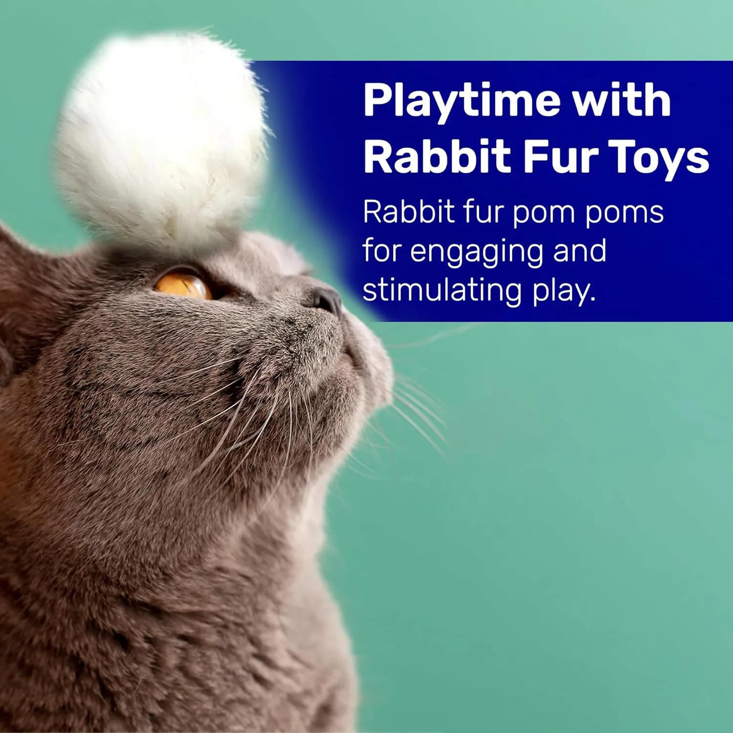 Kats'N Us Real Rabbit Fur Pom Pom Cat Toy - Jumbo Size - White Fuzzy Cat Balls for Interactive Play and Entertainment - 5 Pack
