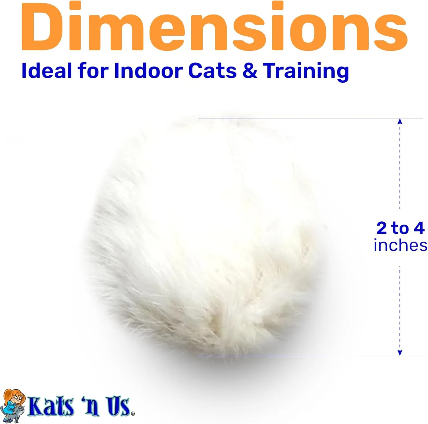 Kats'N Us Real Rabbit Fur Pom Pom Cat Toy - Jumbo Size - White Fuzzy Cat Balls for Interactive Play and Entertainment - 5 Pack