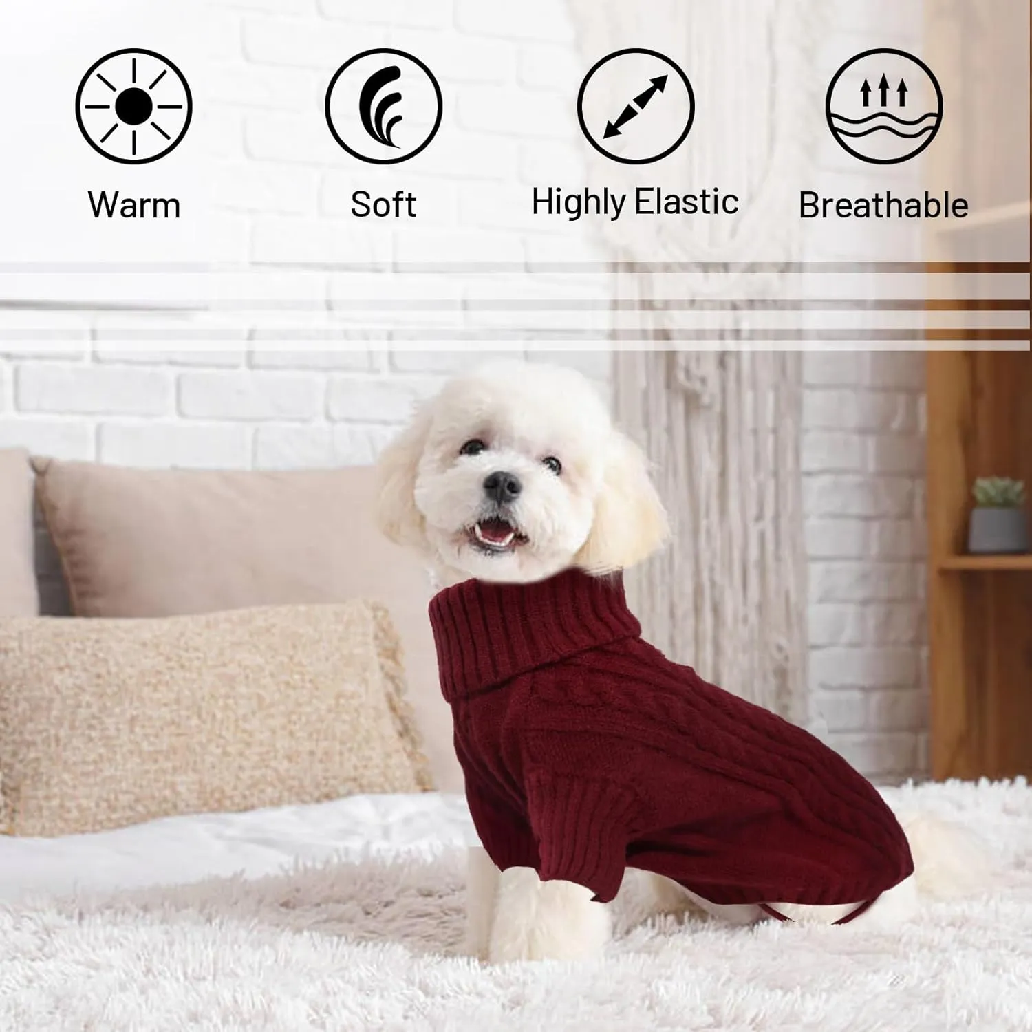 Large Dog Sweater - Soft, Knitted Turtleneck for Winter - Cozy for Dachshund, French Bulldog, Pug (Burgundy L)