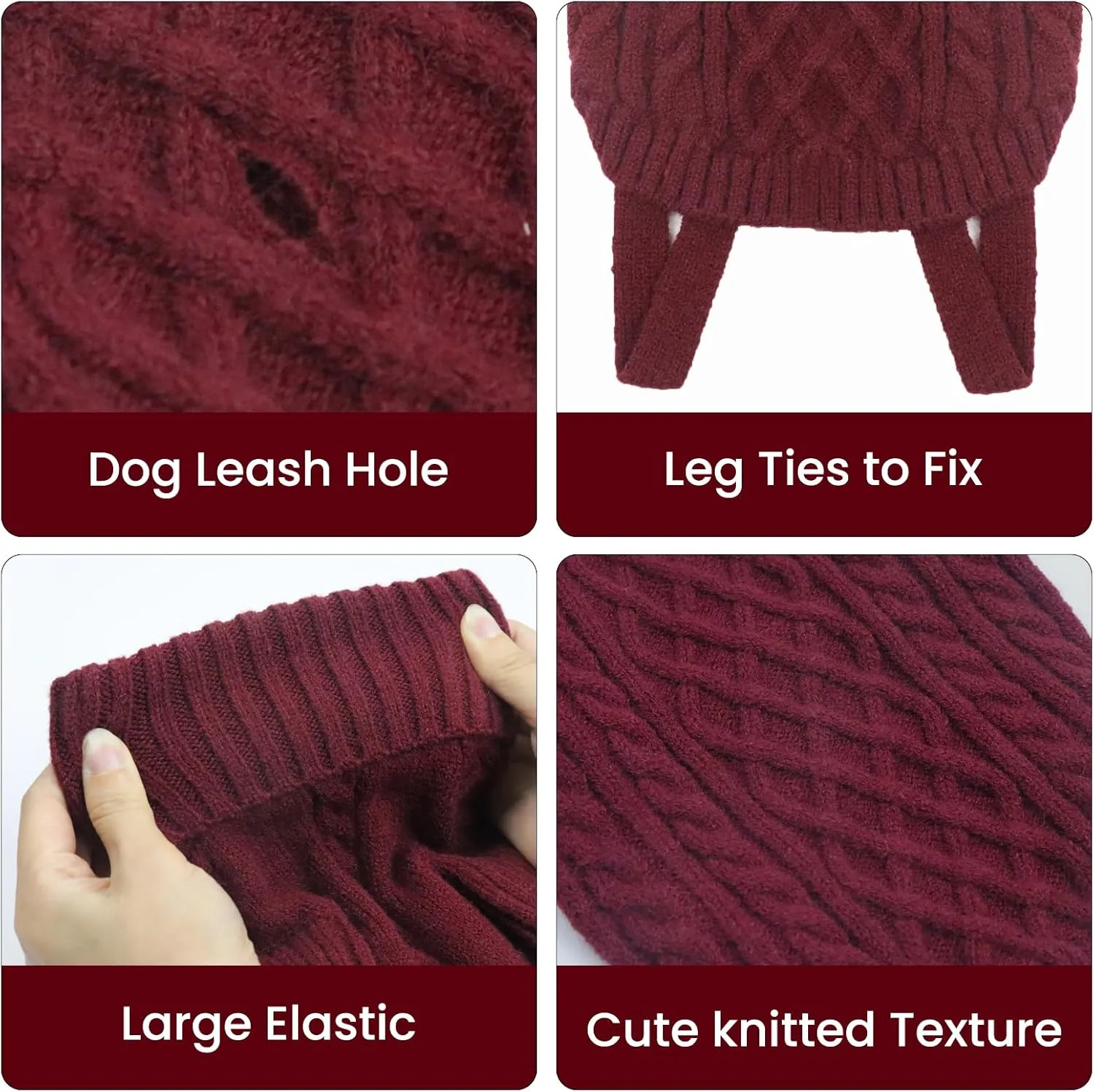 Large Dog Sweater - Soft, Knitted Turtleneck for Winter - Cozy for Dachshund, French Bulldog, Pug (Burgundy L)