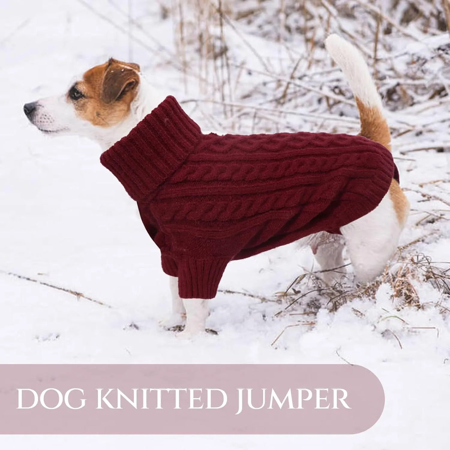 Large Dog Sweater - Soft, Knitted Turtleneck for Winter - Cozy for Dachshund, French Bulldog, Pug (Burgundy L)