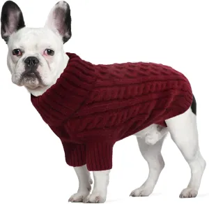 Large Dog Sweater - Soft, Knitted Turtleneck for Winter - Cozy for Dachshund, French Bulldog, Pug (Burgundy L)