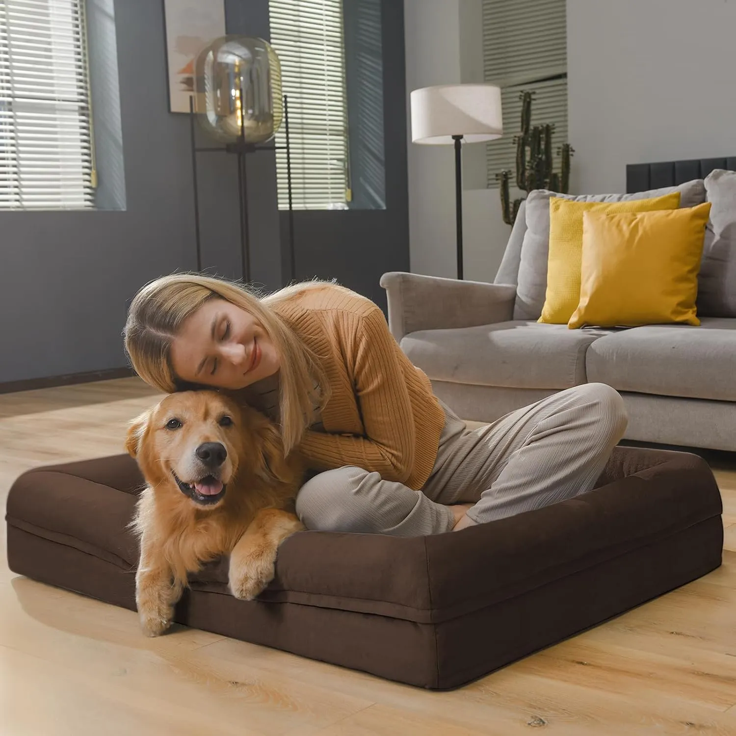 Orthopedic Washable Large Dog Bed: XLarge Dog Bed Bolster Waterproof - XL Big Dog Beds for Extra Large Dogs with Removable Cover - Coffee