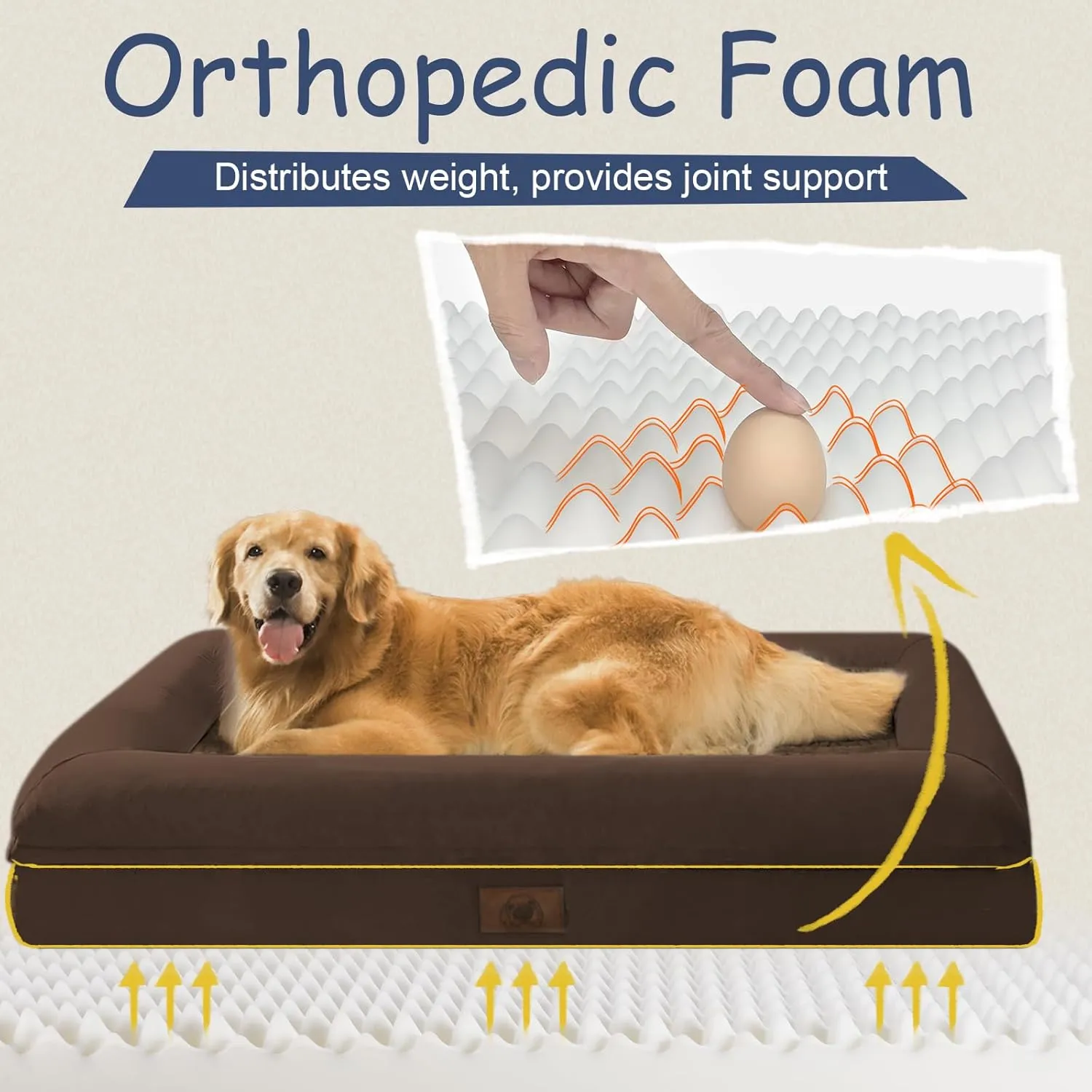 Orthopedic Washable Large Dog Bed: XLarge Dog Bed Bolster Waterproof - XL Big Dog Beds for Extra Large Dogs with Removable Cover - Coffee