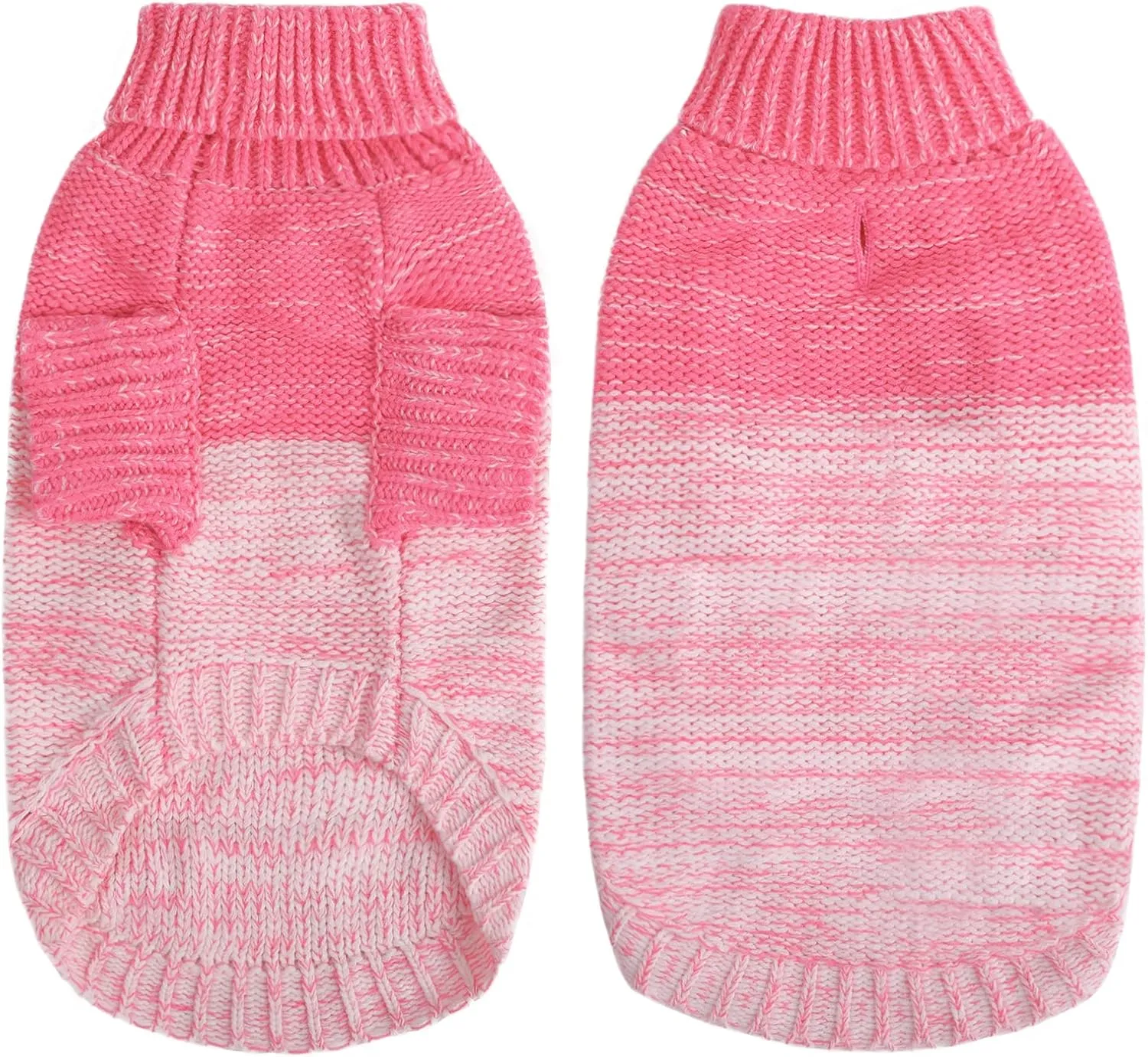 Queenmore Knitted Pullover Dog Sweater, Turtleneck Pet Cat Sweater, Cold Weather Puppy Clothes Stitching Knitwear with Leash Hole for Small Medium DogsPink,S