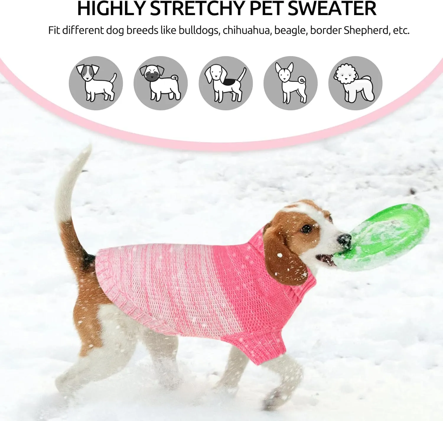 Queenmore Knitted Pullover Dog Sweater, Turtleneck Pet Cat Sweater, Cold Weather Puppy Clothes Stitching Knitwear with Leash Hole for Small Medium DogsPink,S