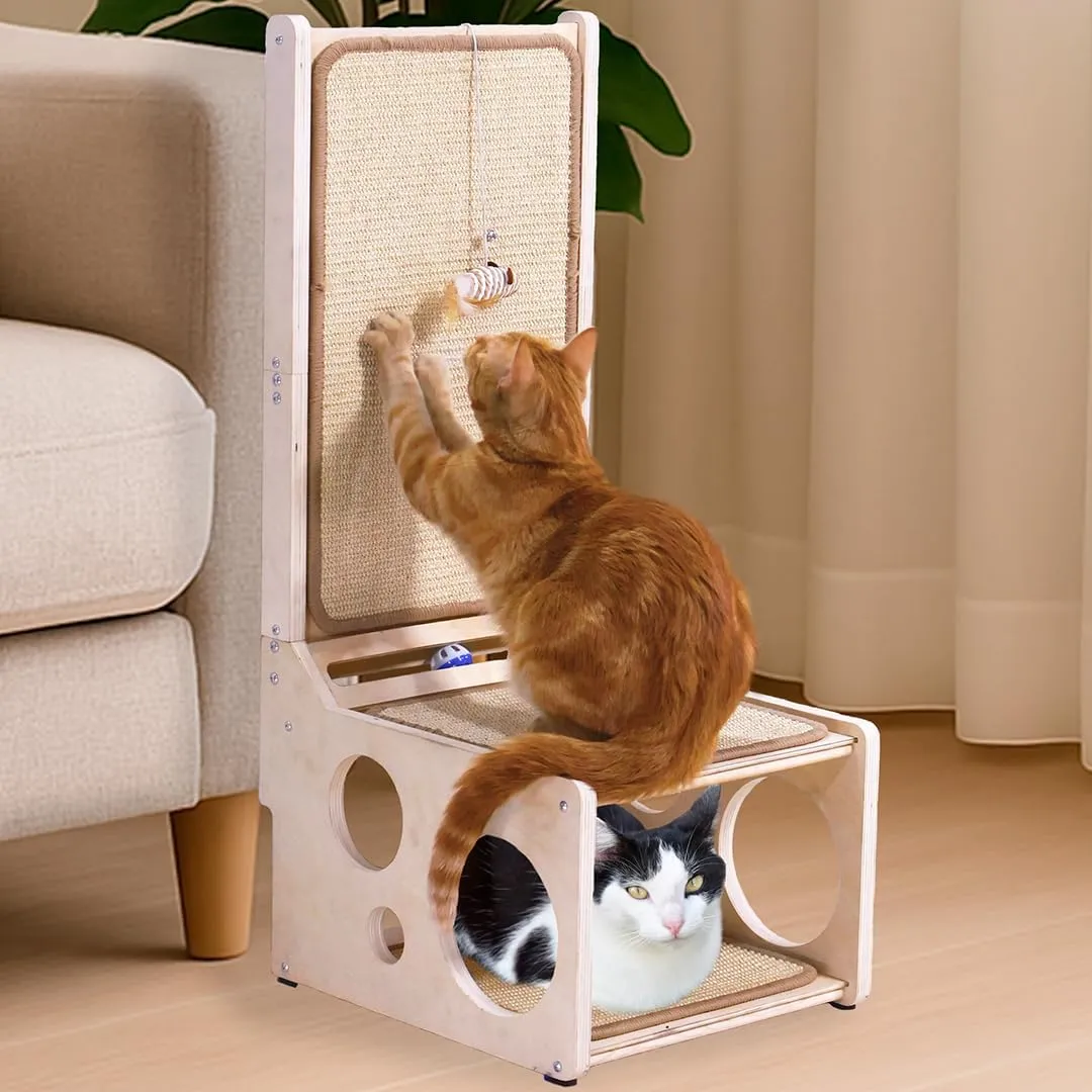 Sisal Cat Scratcher  L Shaped Cat Scratching Board with Toy Ball, Vertical & Horizontal Couch Scratcher, Big Standing Sisal Cat Scratch Post for Indoor Cats (Non-Cardboard)
