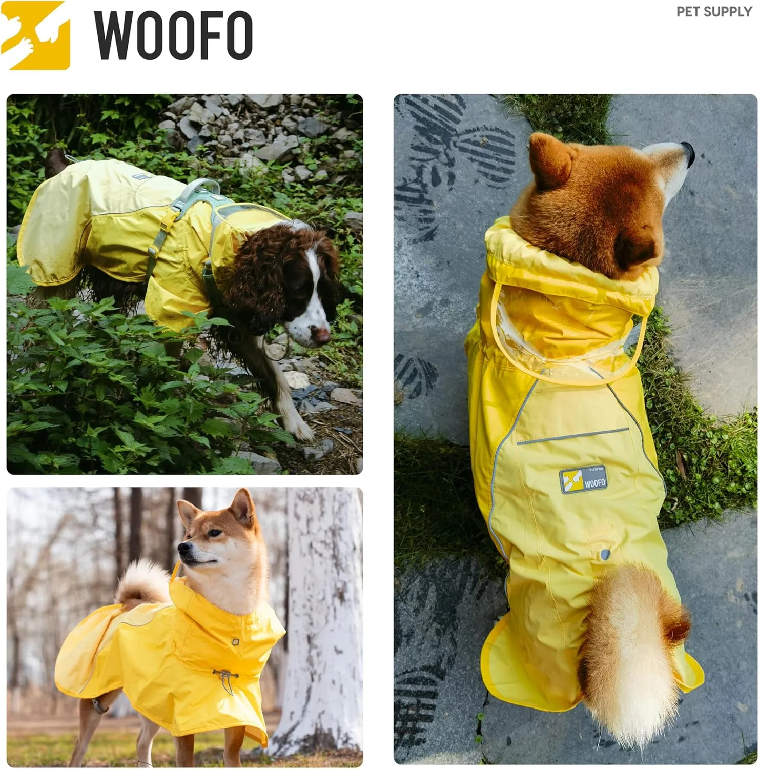 Slip-On Dog Rain Poncho, Quick & Easy to Wear Dog Raincoat, Unrestricted, Super Lightweight, and Waterproof Rain Jacket for All Breeds, Adjustable and Reflective (Yellow, 3XL)