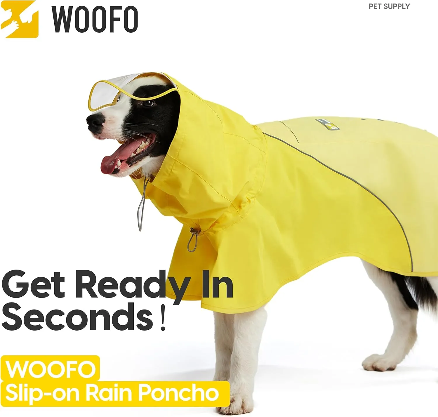 Slip-On Dog Rain Poncho, Quick & Easy to Wear Dog Raincoat, Unrestricted, Super Lightweight, and Waterproof Rain Jacket for All Breeds, Adjustable and Reflective (Yellow, 3XL)