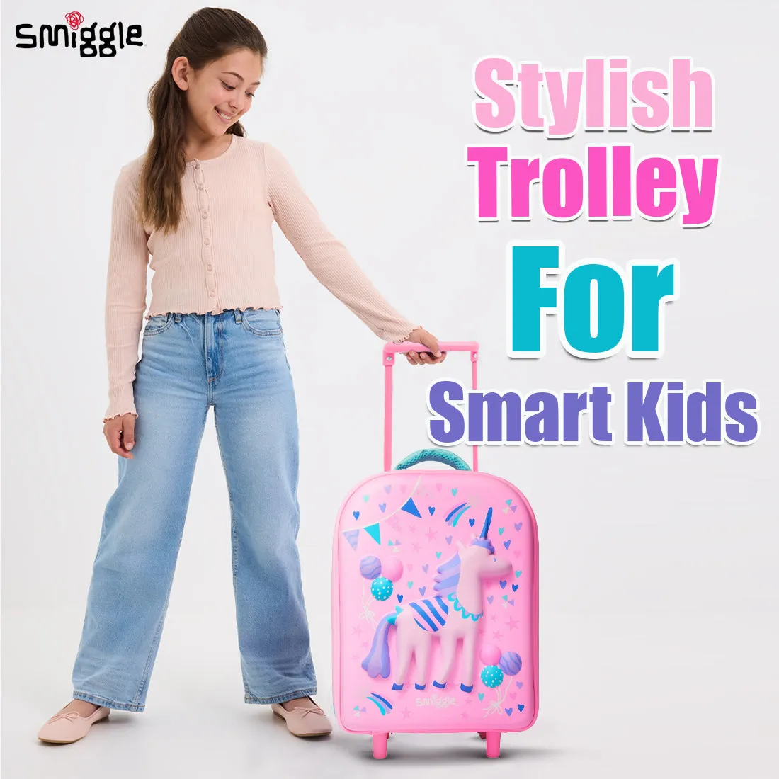 Smiggle Glide Teeny Tiny Hardtop Trolley Bag Pink, 3Y 