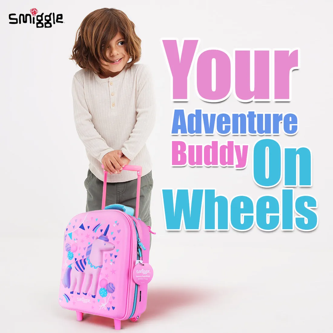 Smiggle Glide Teeny Tiny Hardtop Trolley Bag Pink, 3Y 